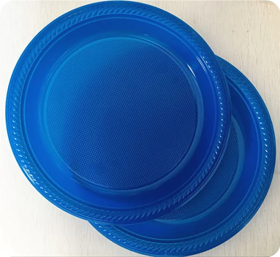 Piatti rotondi in plastica usa e getta blu da 7 pollici per fast food per la festa di compleanno