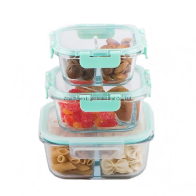 Lunch box quadrato in vetro per mantenere freschi gli alimenti con scatola in plastica trasparente