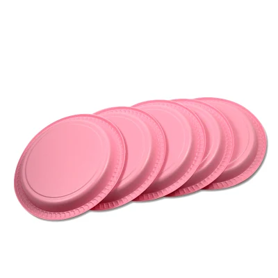 Piatto piano rotondo usa e getta da 180 mm da 7 pollici di colore rosa per feste in plastica PS