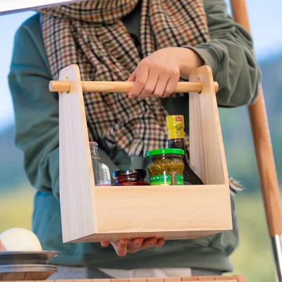 Contenitore per alimenti portatile da esterno Cestino da picnic da campeggio in legno massello per spezie da cucina